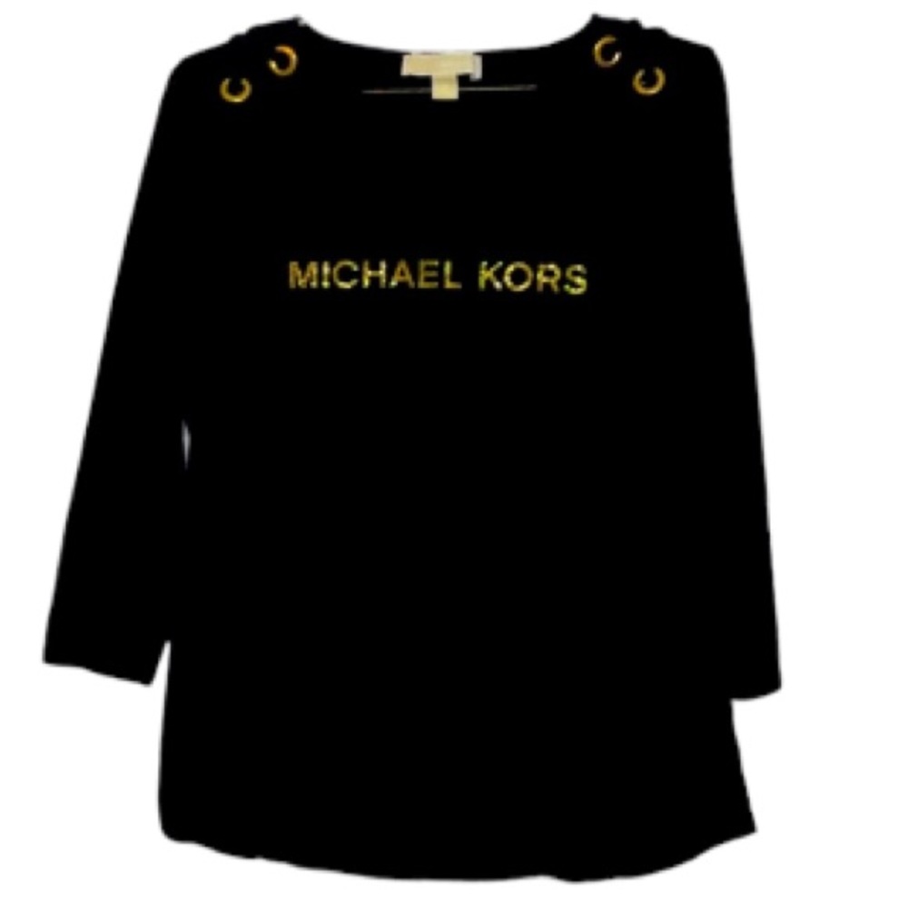🌞 Michael Kors black half sleeve gold bling sweater laced shoulders women M
